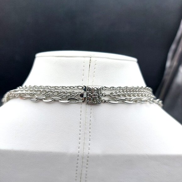 Vintage Layered Silver-Tone Triple Strand Locket Necklace 18" Chain & 1" Pendant - Picture 7 of 7